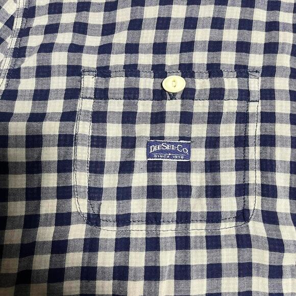 Diesel Gingham Plaid Oxford Shirt Men's XL Blue Button Up Cotton but Feels Linen - Picture 5 of 12